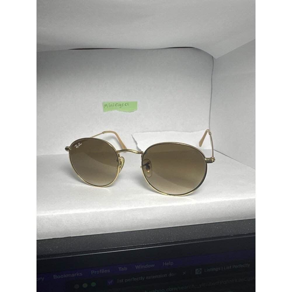 Pre-Owned Ray-Ban RB3447 112/51 Round Metal 50mm Gold/Brown Grad